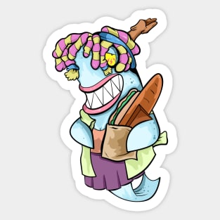 Dope shark character with a bread stick illustration Sticker